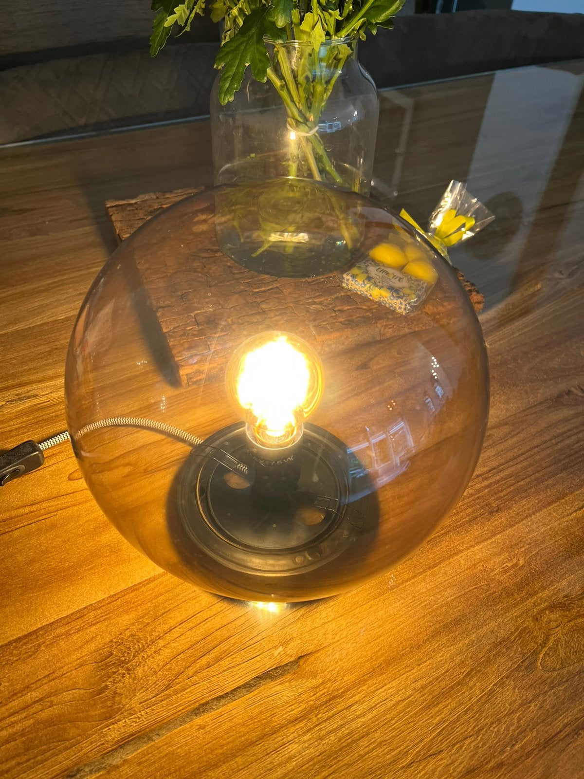 Moderne Tafellamp van Rookglas – Stijlvol Design, Ophalen, Zo goed als nieuw, Minder dan 50 cm