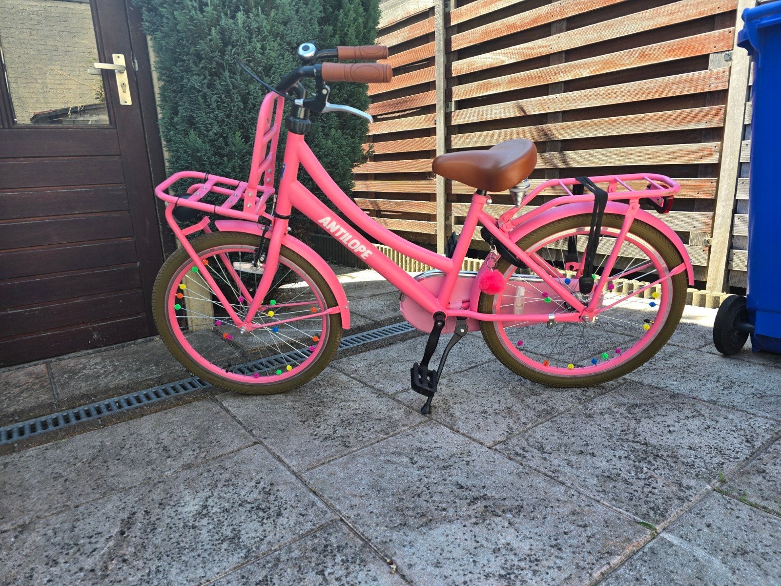 Roze meisjesfiets 20 inch met voordrager, Ophalen, Gebruikt, Velgrem, Handrem