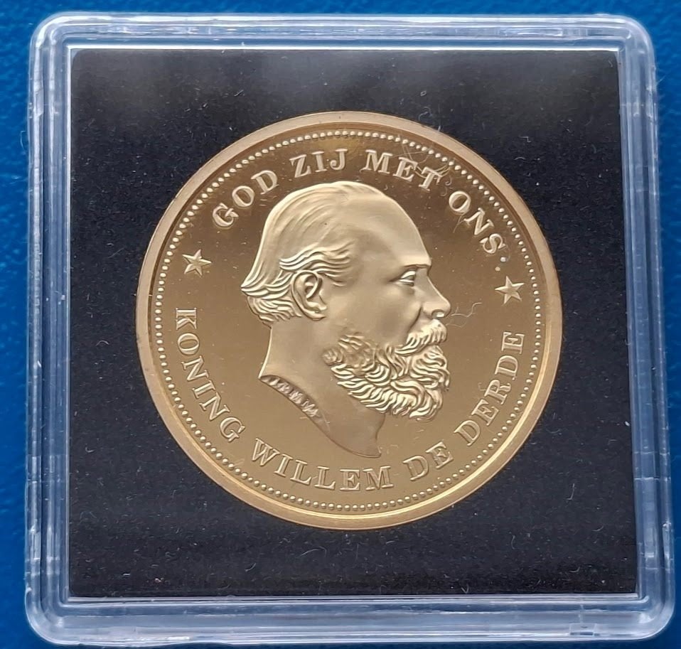 Originele Herslag 10 Gulden 1889 - Koning Willem III, Verzenden, Brons, Nederland