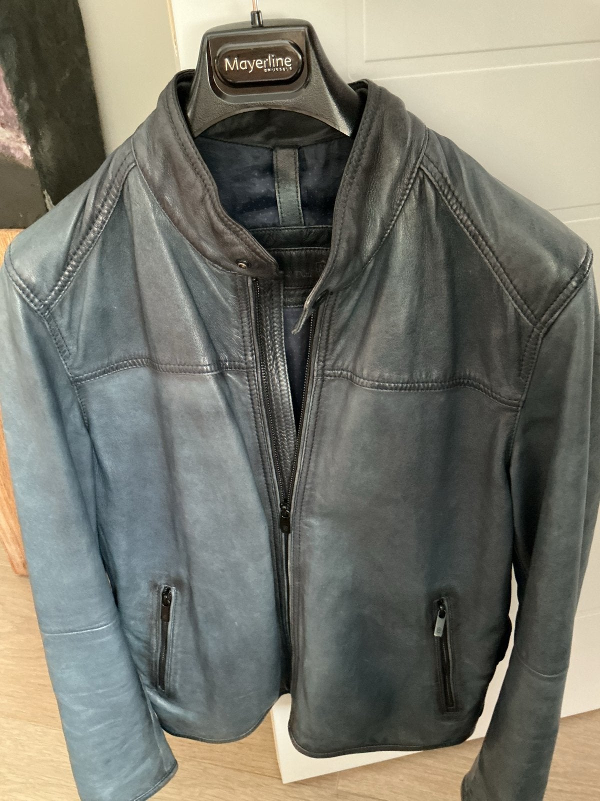 Massimo Dutti Leren Jas - Maat M - Zo goed als nieuw, Ophalen of Verzenden, Maat 48/50 (M), Blauw