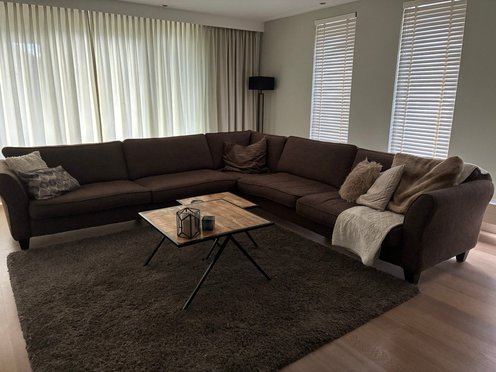 Mooie grote hoekbank bruin 328x328cm, Ophalen, Gebruikt, Minder dan 75 cm, Hoekbank