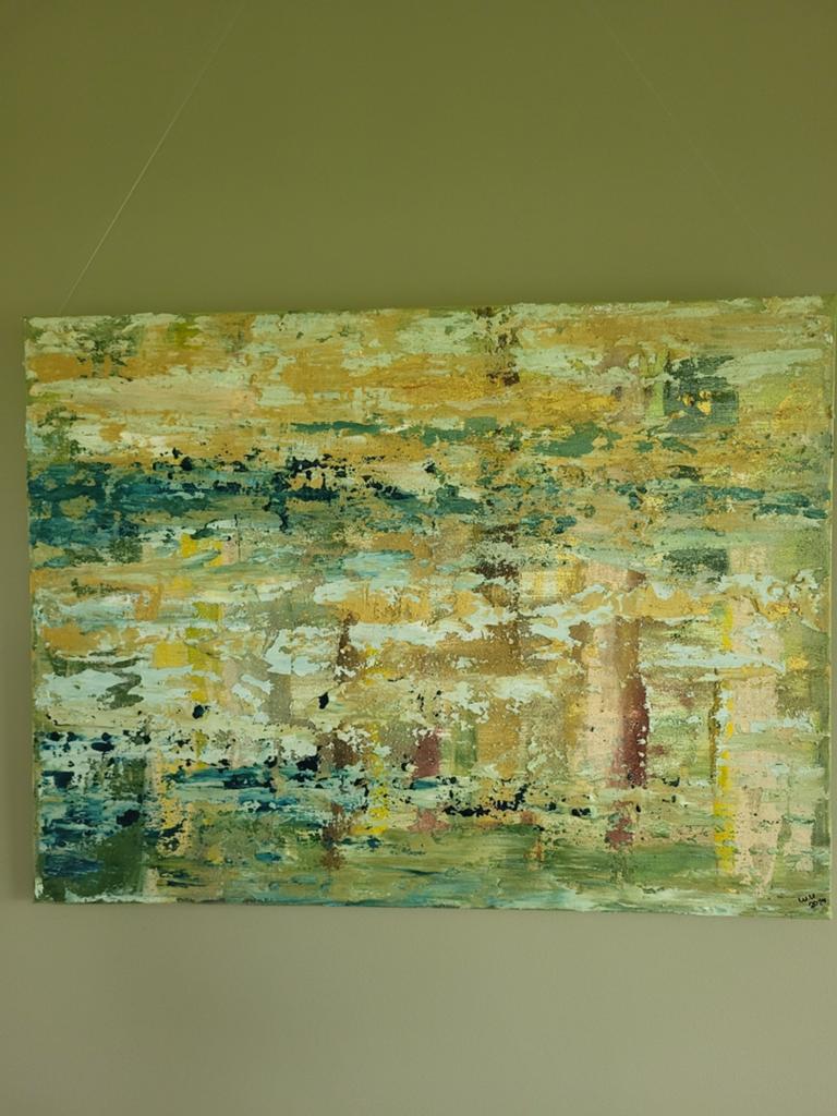 Abstract schilderij met gouden accenten, Ophalen