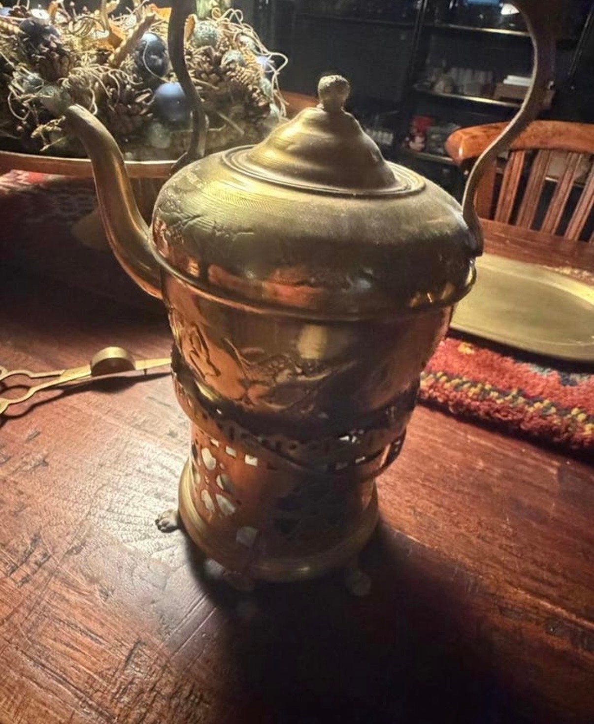 Antieke Koperen Theepot met Warmer en Kandelschaar, Ophalen, Koper