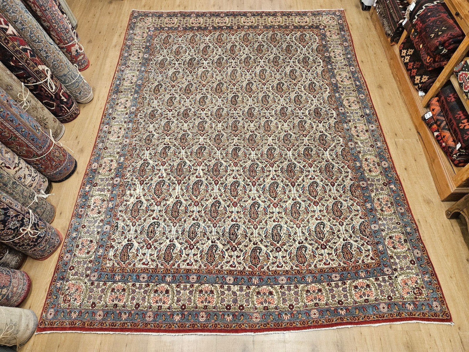 Vintage handgeknoopt perzisch tapijt ghom 318x231, Info@SlatsAntiek.nl, Tweedehands, Perzisch, 200 cm of meer