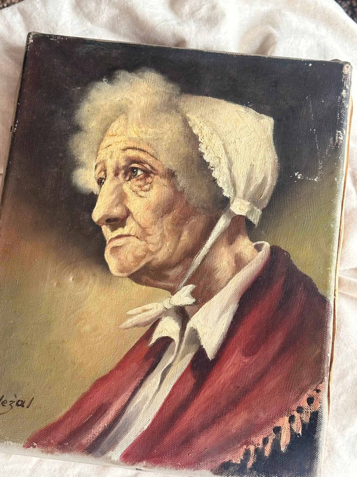 Olieverf Schilderij Dolezal Portret Van Oude Vrouw, Doek, Portret of Personen, Oud hollands, Ophalen of Verzenden