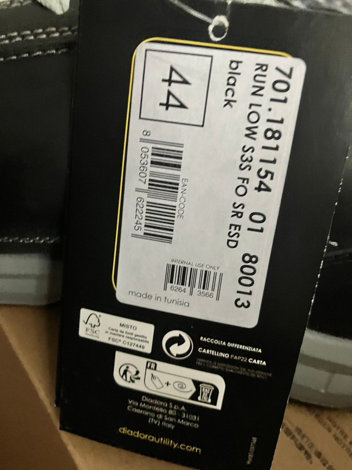 Diadora run low Werkschoenen maat 44, Zwart, Nieuw, Ophalen of Verzenden, Werkschoenen
