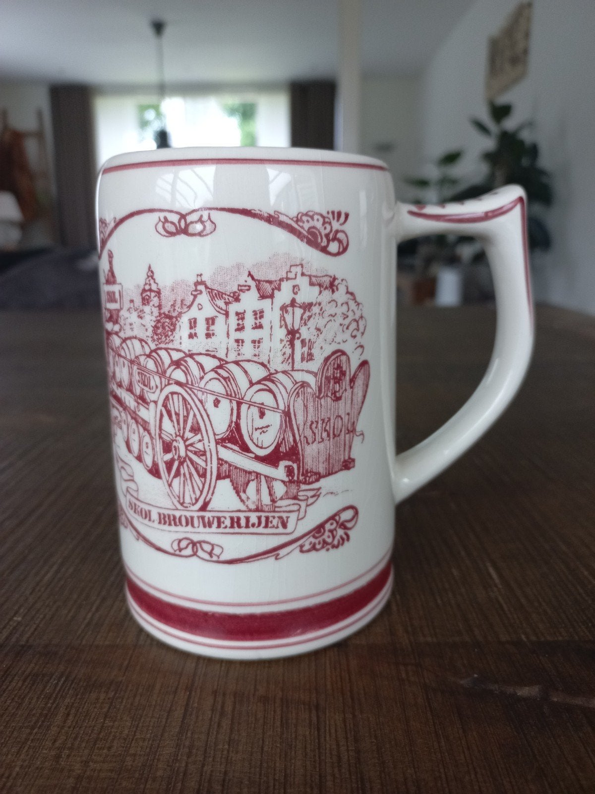 Vintage Skol Pilsener Bier Mok - Handgeschilderd Delfts Rood, Ophalen of Verzenden