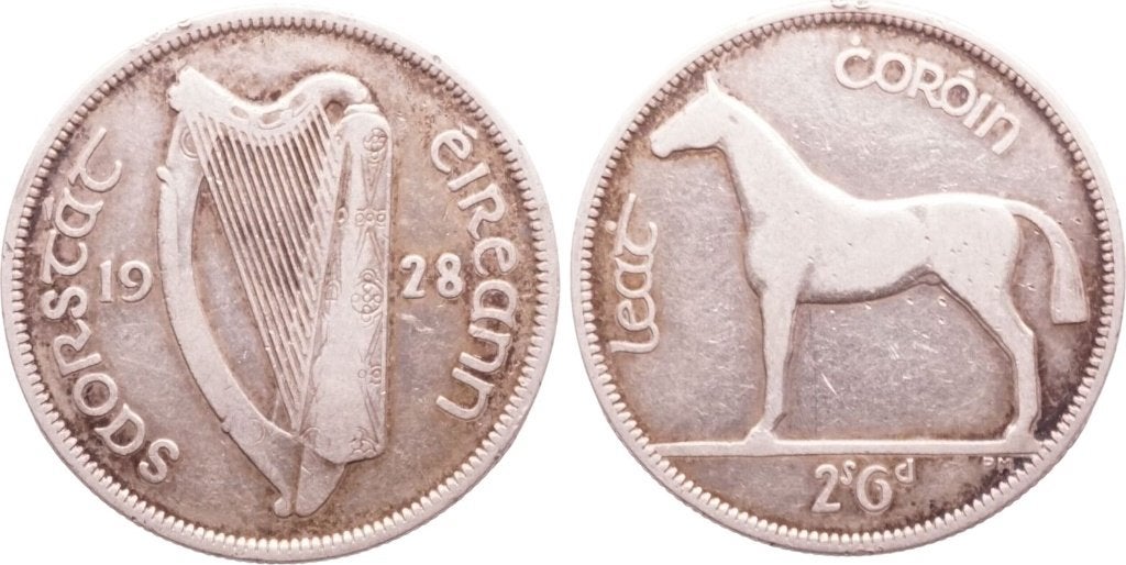 Halve kroon 1928, Ierland, Ierse Vrijstaat, Postzegels en Munten, Ophalen of Verzenden, Overige landen, Losse munt, Zilver