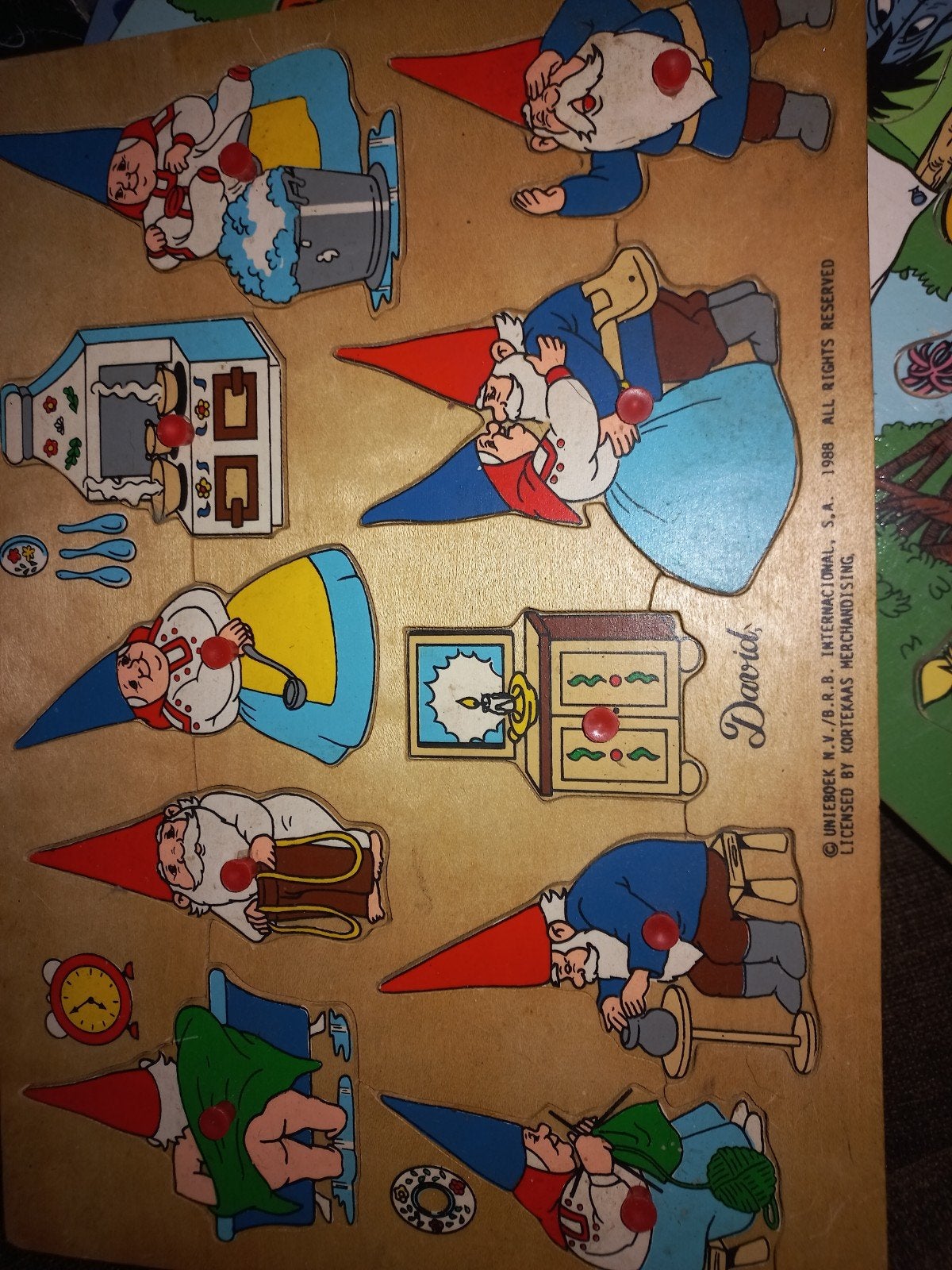 Vintage Houten Puzzel David de Kabouter (1988), 2 tot 4 jaar, Gebruikt, Ophalen of Verzenden, Van hout