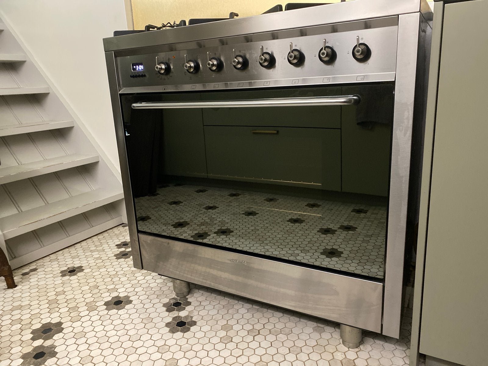 Smeg fornuis 6 pits met elektrische oven en draaispit, Ophalen, Gebruikt, 60 cm of meer, Grill