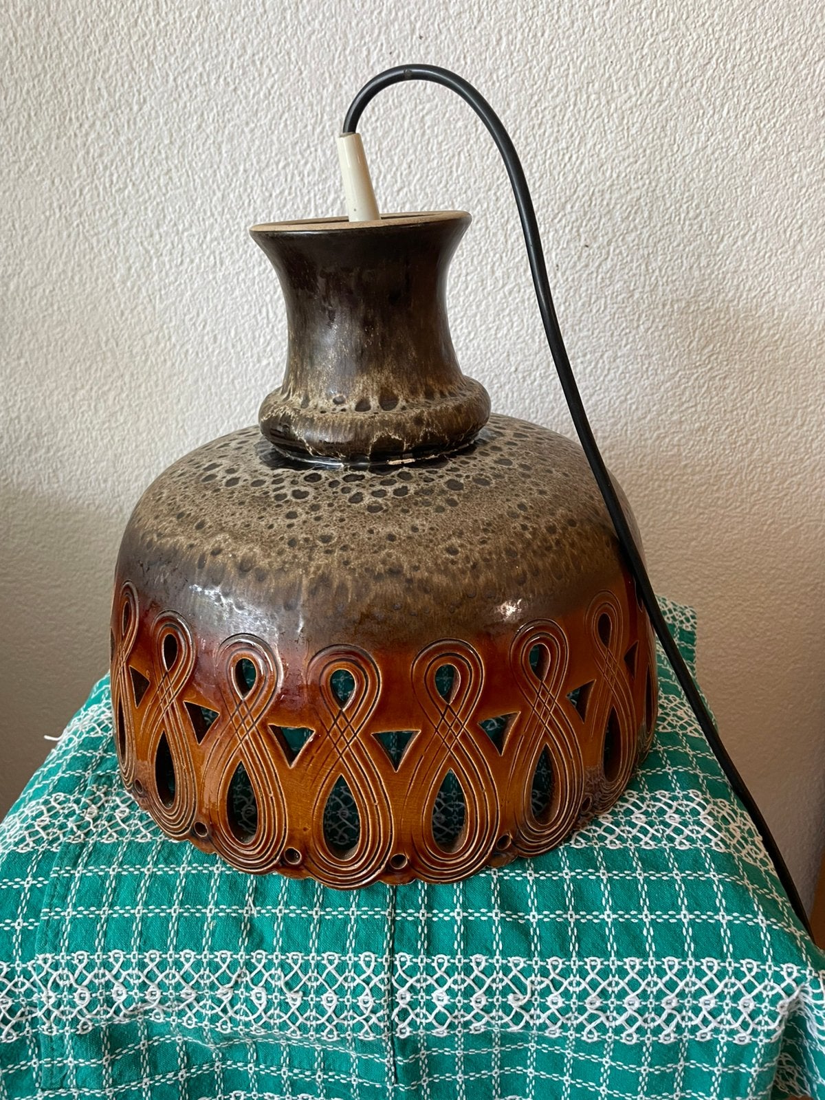 Vintage retro West Germany hanglamp bruin, Ophalen of Verzenden, Zo goed als nieuw, Steen/keramiek, Vintage
