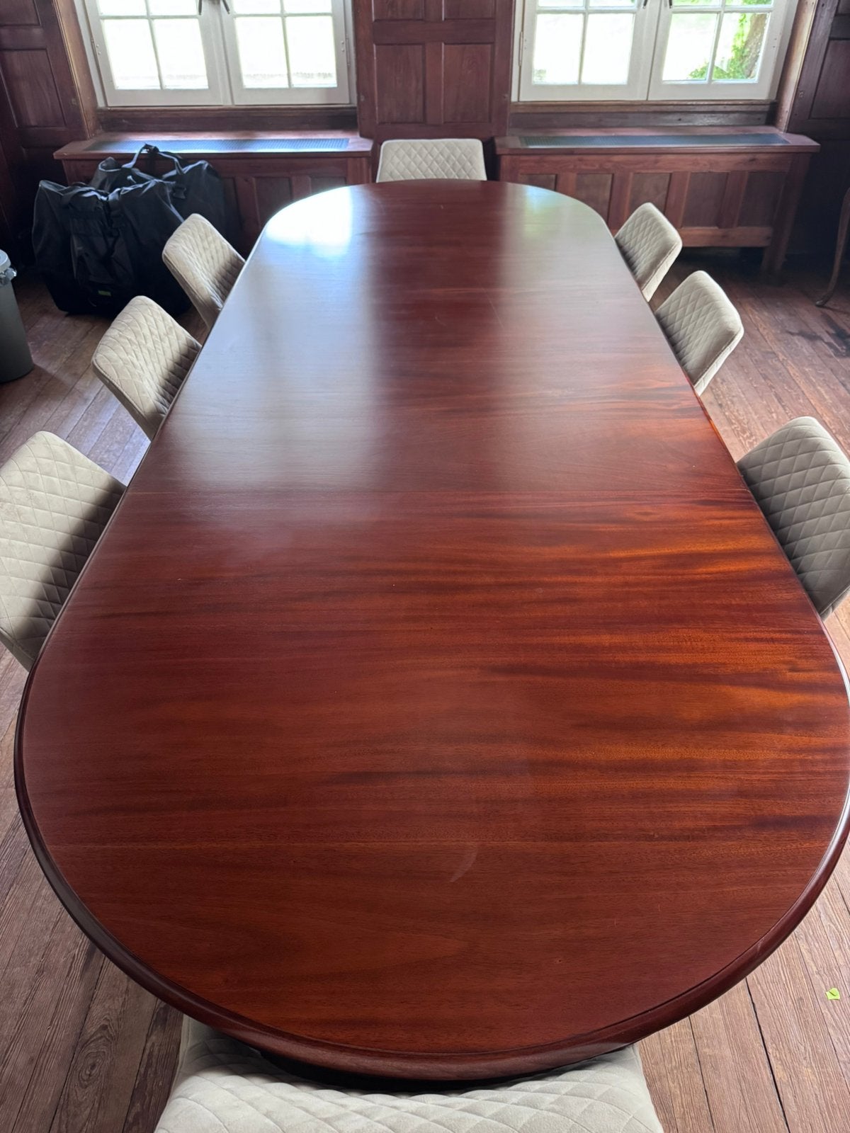 Prachtige grote mahonie houten eettafel/ vergadertafel., Ophalen, 100 tot 150 cm, 200 cm of meer, Klassiek.