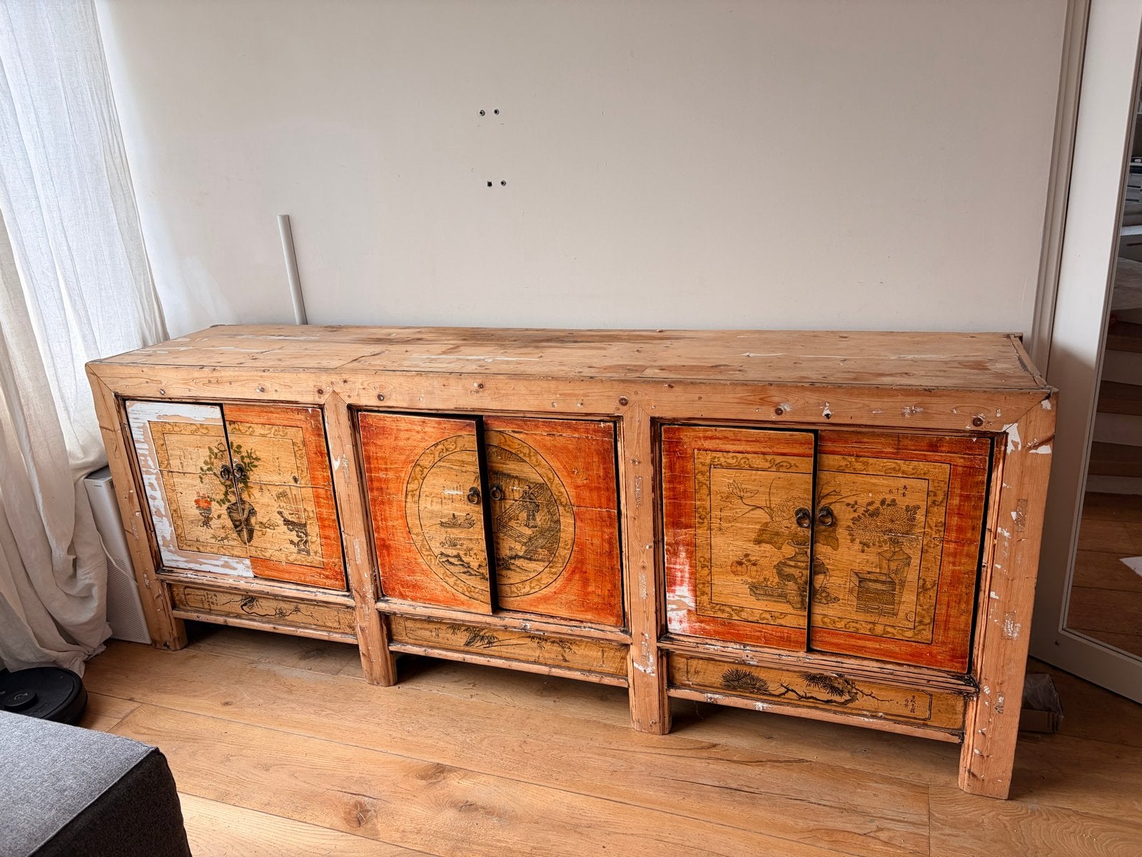 Antieke Chinese kast met handbeschilderde panelen, Ophalen of Verzenden