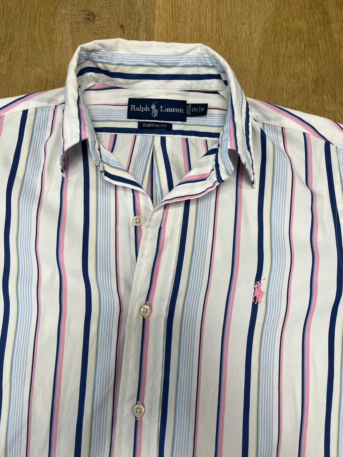 Ralph Lauren custom fit gestreept overhemd - Maat S, Ophalen of Verzenden, Zo goed als nieuw, Wit, Halswijdte 38 (S) of kleiner