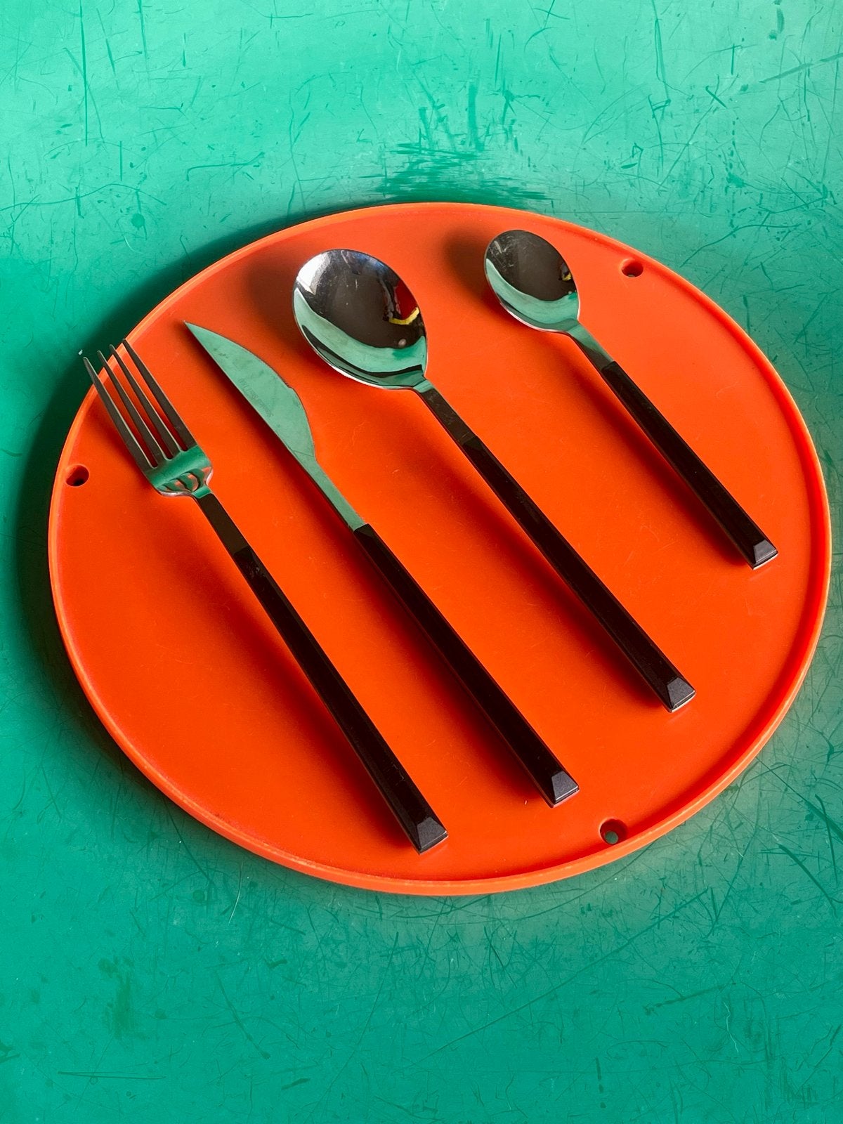Minimaltisch bestekset stainless steel chrome zwart 11 pers., Ophalen of Verzenden, Rvs of Chroom