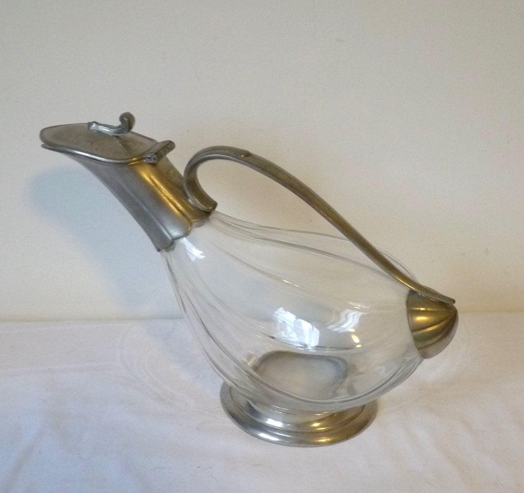 wijnschenkkan in de vorm van een eend, tin en glas, Ophalen of Verzenden, Gebruikt, Overige typen