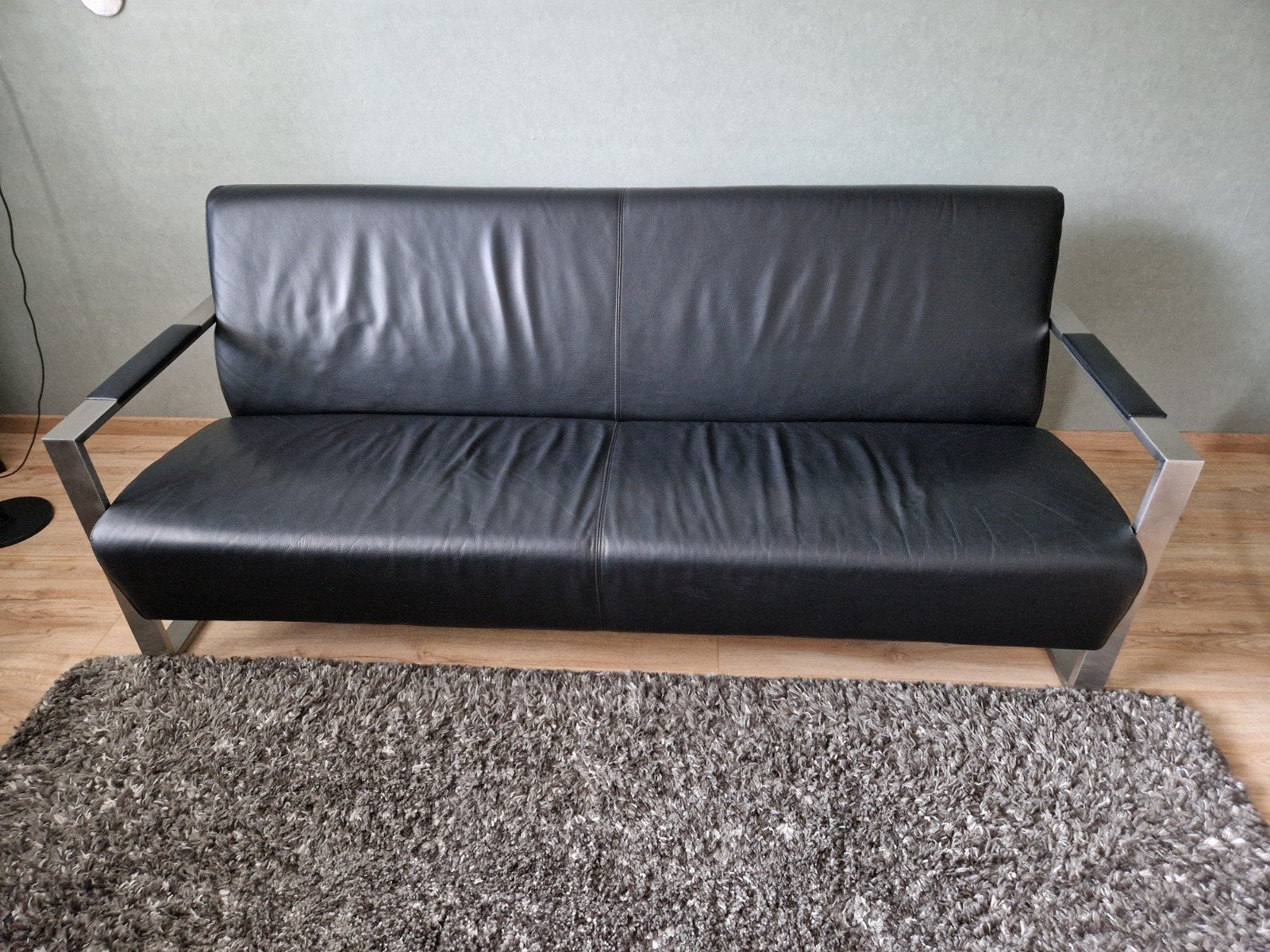 Zwarte leren Montel bank, Ophalen, Gebruikt, 150 tot 200 cm, Driepersoons