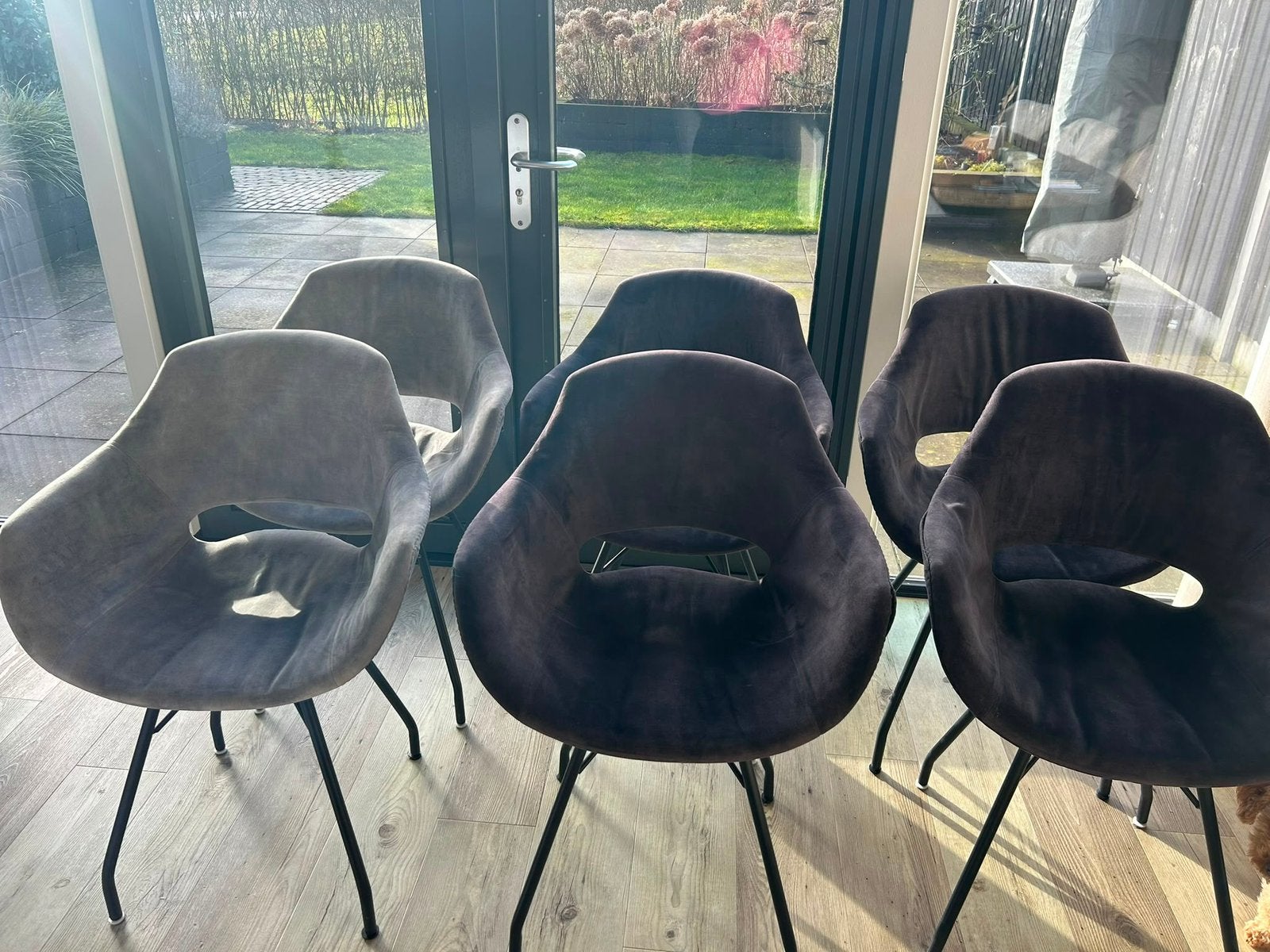6 stoelen van dyyk eijerkamp grijs, Ophalen, Gebruikt, Vijf, Zes of meer stoelen, Stof