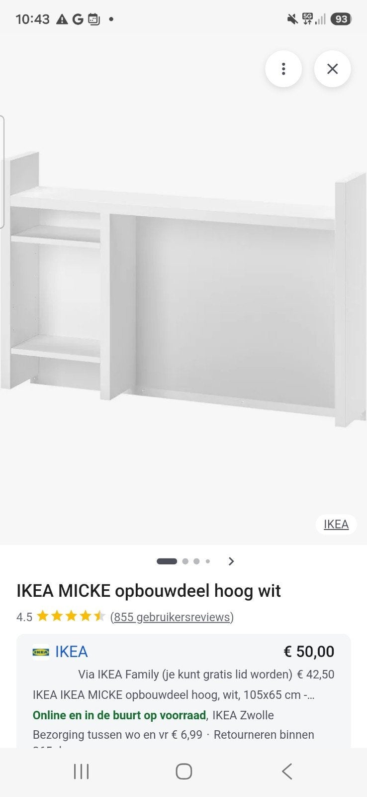 IKEA MICKE opbouwdeel hoog wit met lichte beschadiging, Ophalen, Gebruikt