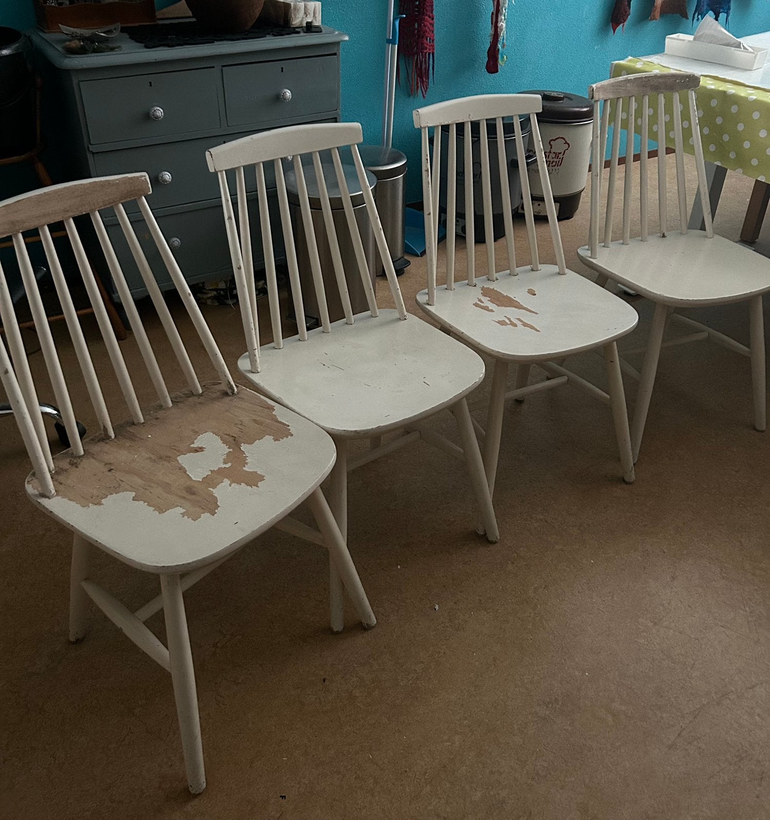 4 spijlenstoelen, Huis en Inrichting, Stoelen, Ophalen, Gebruikt, Bruin
