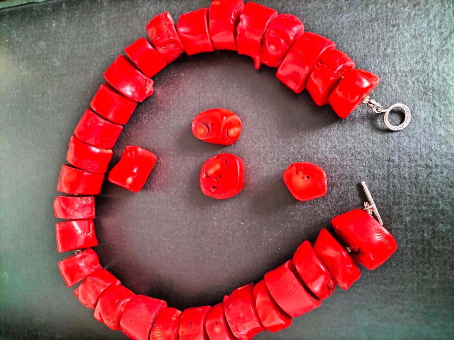 Bamboe Koralen Ketting met Zilveren Slotje en Losse Stenen, Ophalen of Verzenden, Rood, Zilver
