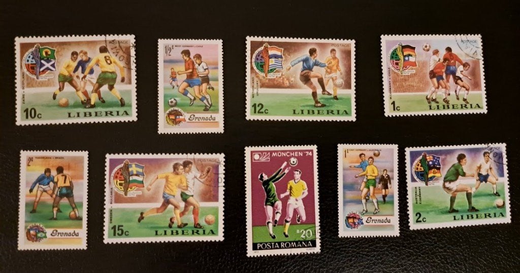 Voetbal WK 1974 Duitsland (9 zegels) gestempeld, Ophalen of Verzenden, Gestempeld, Sport