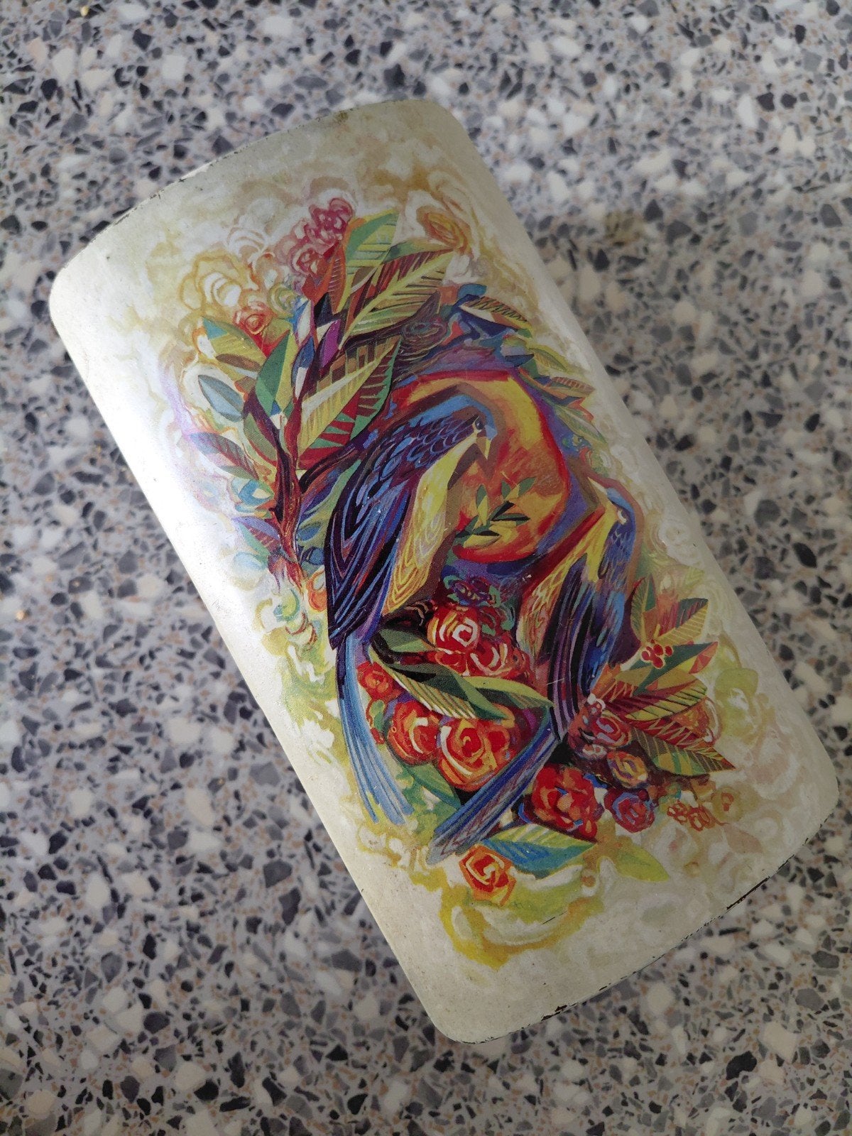 Vintage theelepel doosje met vogelmotief, Antiek en Kunst, Ophalen of Verzenden
