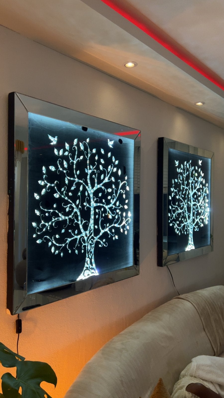 Lichtgevende Wanddecoratie 'Levensboom' met Spiegelrand, Huis en Inrichting, Woonaccessoires | Wanddecoraties, Ophalen, Wandsculptuur