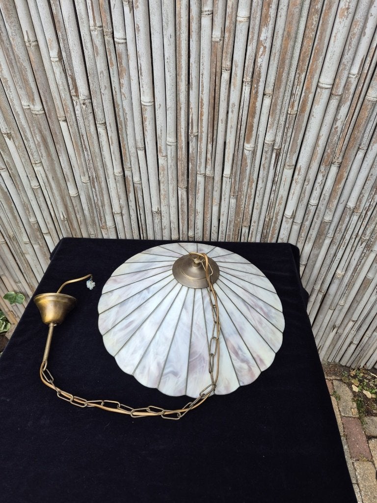 Vintage - Hanglamp - Plafondlamp - Glas in Lood - Tiffany-*., Ophalen, Gebruikt, E27 (groot), Glas