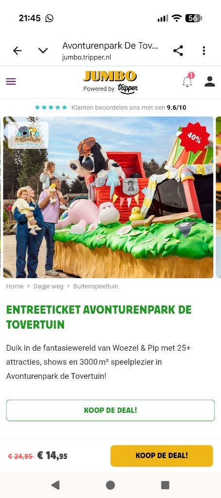 Tickets avonturenpark de Tovertuin, Drie personen of meer, Ticket of Toegangskaart