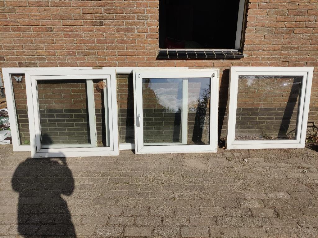Draaikiepraam 3x 1000x1000 2x Vast raam wit kunststof kozijn, Doe-het-zelf en Verbouw, Ophalen, Gevelraam of Ruit, Gebruikt, 120 tot 160 cm