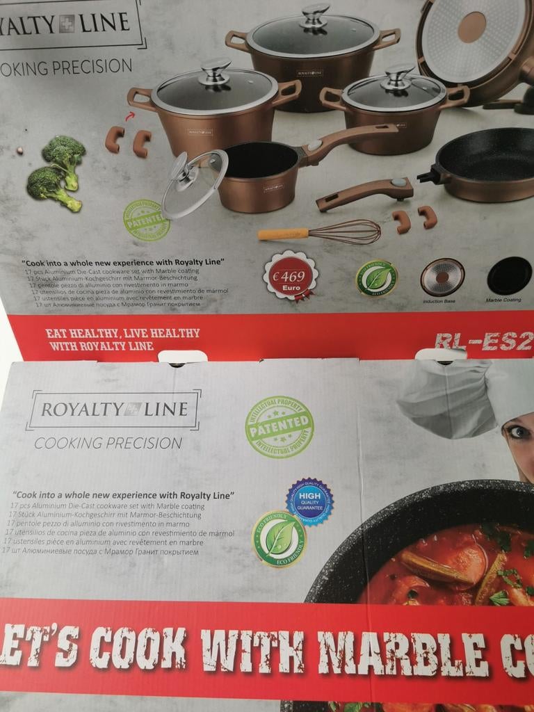 Royalty Line 14-delige pannenset met marmercoating, Huis en Inrichting, Keuken | Potten en Pannen, Pannenset, Ophalen of Verzenden