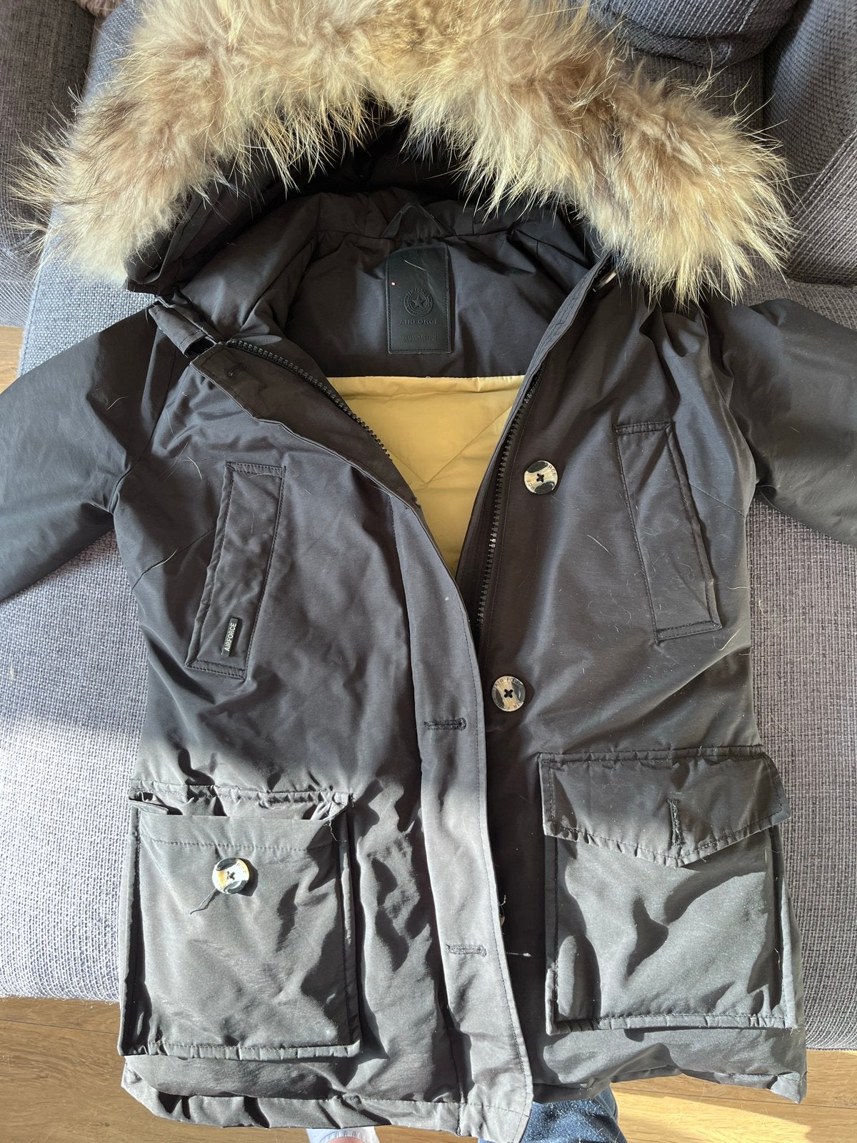 Airforce winterjas met bontkraag - Maat S, Ophalen of Verzenden, Gedragen, Maat 36 (S), Zwart
