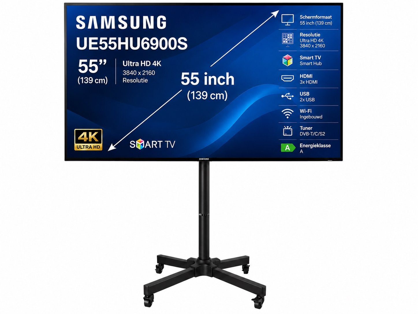 Samsung UE55HU6900S 55 inch Televisie op statief / standaard, Ophalen, 50 Hz, Zo goed als nieuw, Samsung