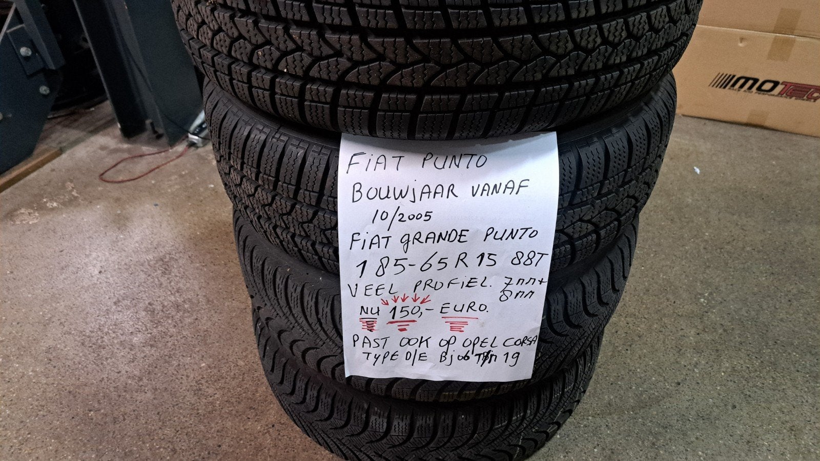Winterbanden set Fiat Punto / Opel Corsa type D/F 185/65R15, Gebruikt, 15 inch, Banden en Velgen, Personenwagen
