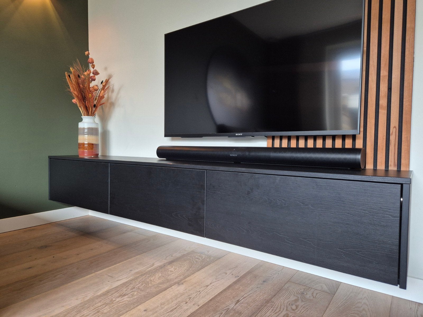 zwart tv meubel, zwevend, Ophalen, Gebruikt, 200 cm of meer, Minder dan 100 cm
