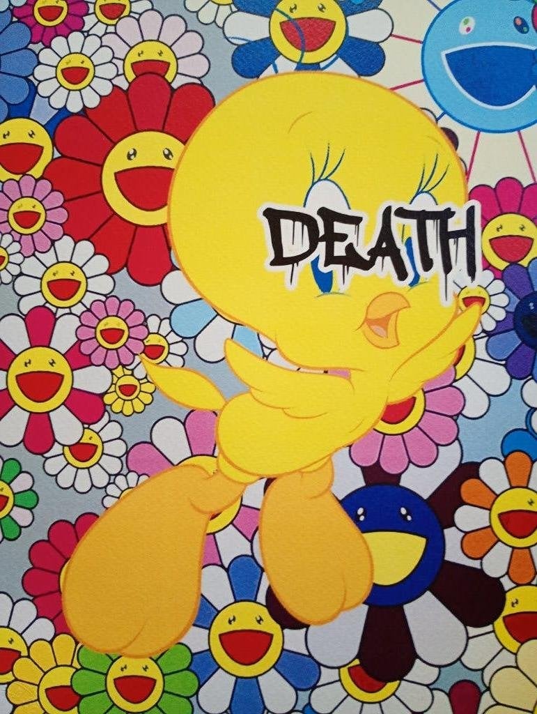 Lithografie: Murakami VS Tweety, Antiek en Kunst, Gelimiteerde oplage, Ophalen of Verzenden, Personages en Fantasiefiguren, Lithografie