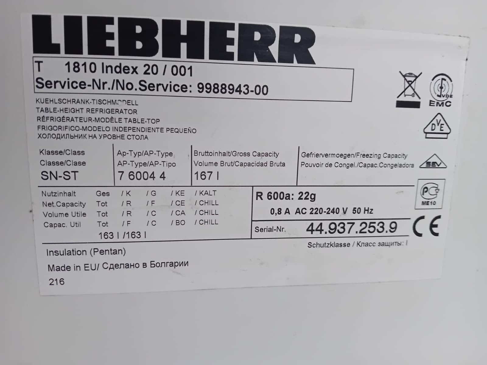 Liebherr Koelkast Zonder Vriesvak - 86x60x60 cm, Witgoed en Apparatuur, Koelkasten en IJskasten, 150 tot 200 liter, 45 tot 60 cm