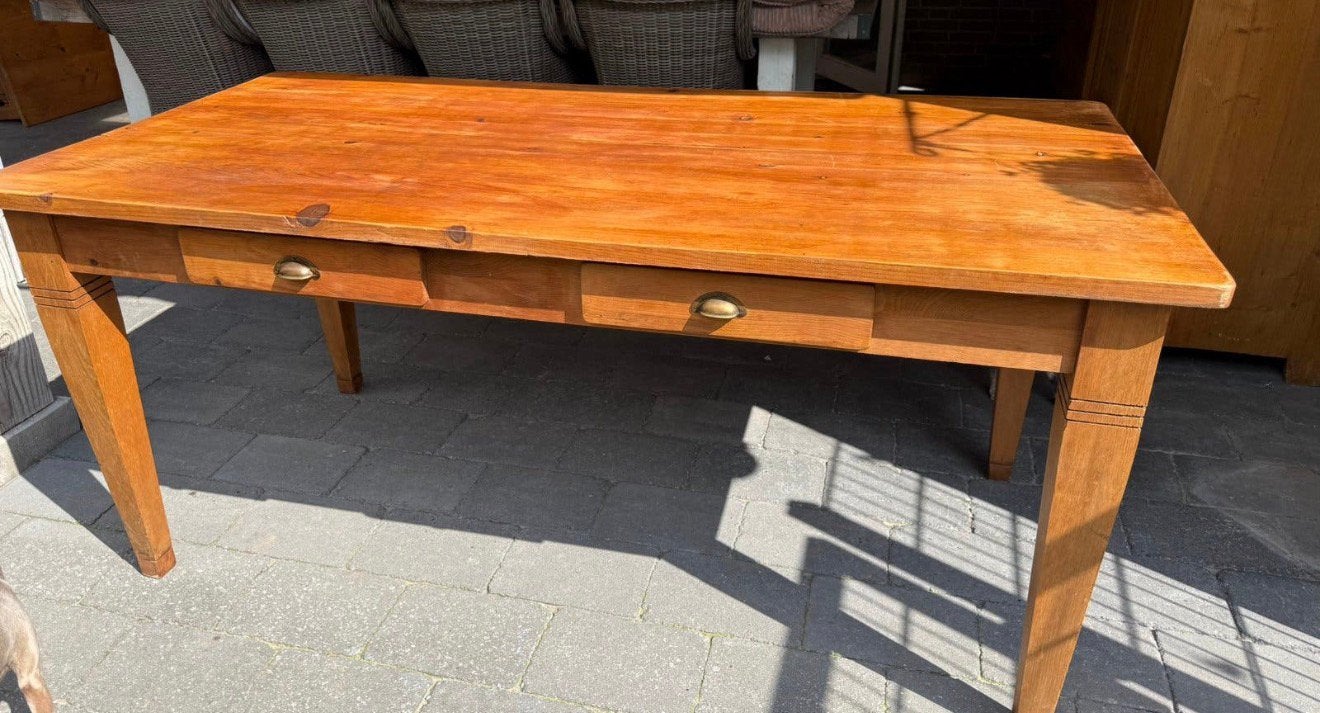 Hele zware oud geloogd grenen tafel eettafel massief hout, Ophalen, Gebruikt, 200 cm of meer, 25 tot 50 cm