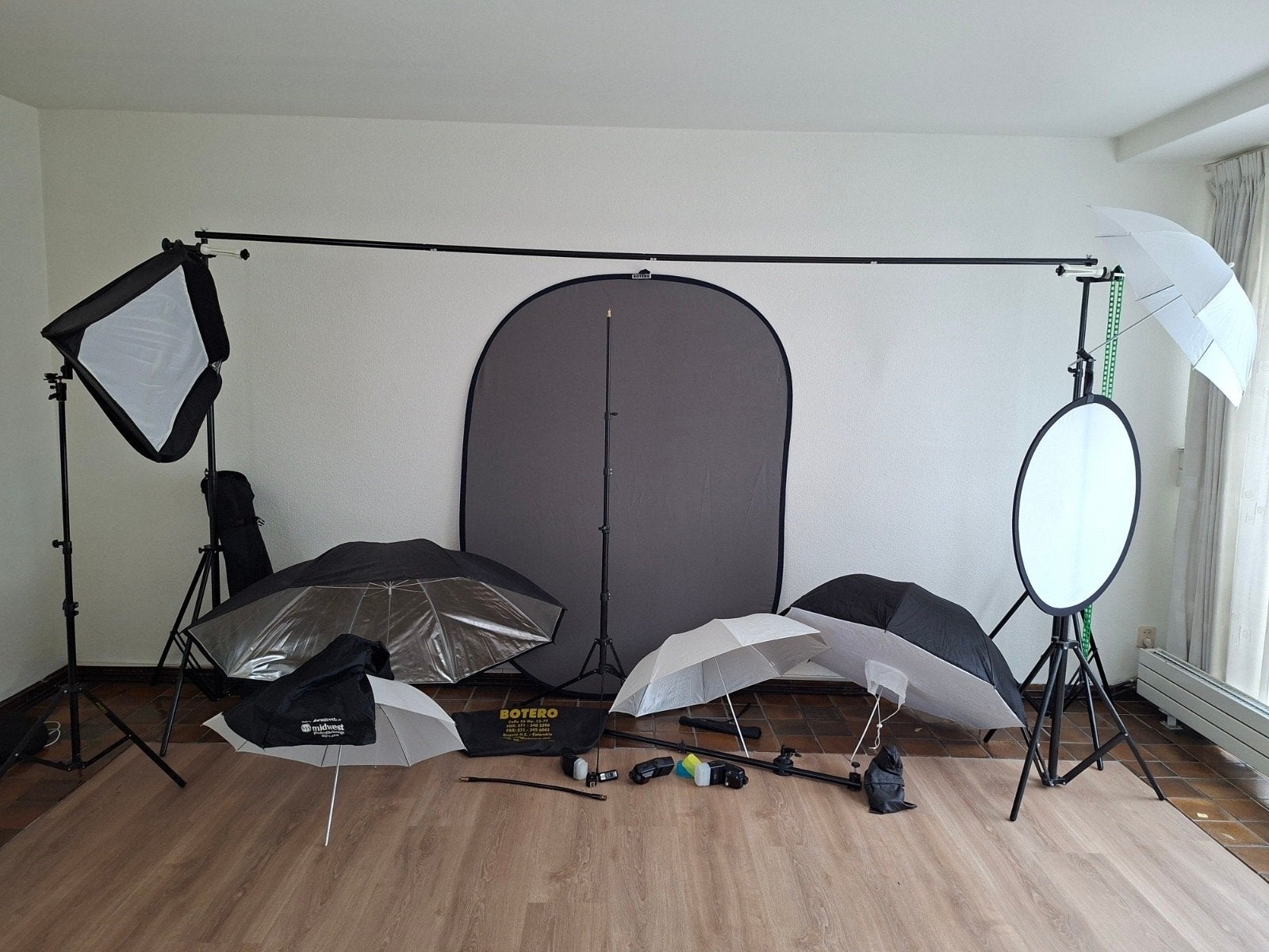 Complete Fotostudio Set: Flitsers, Statieven, Achtergronden, Ophalen of Verzenden, Gebruikt, Complete fotostudio