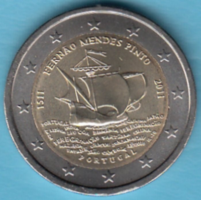 Portugal 2 euro Fernão Mendes Pinto 2011 UNC - lastige munt, Ophalen of Verzenden, Portugal, 2 euro, Losse munt