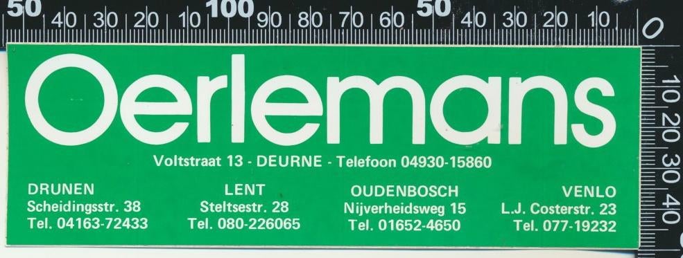 Sticker: Oerlemans - Deurne - Drunen - Lent - Oudenbosch, Ophalen of Verzenden, Zo goed als nieuw, Bedrijf of Vereniging