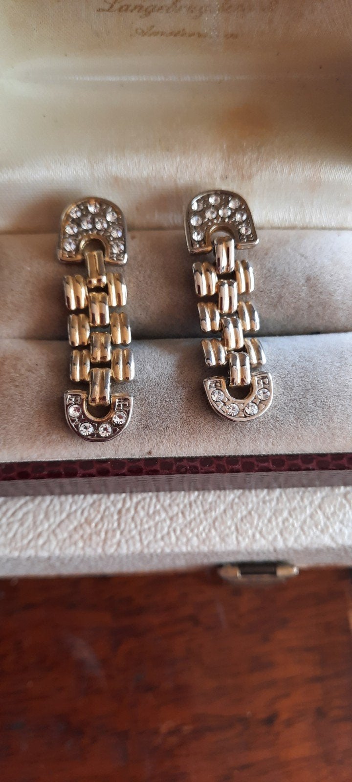 Vintage oorbellen, met Swarovski kristal en schakels, Met kristal, Overige materialen, Ophalen of Verzenden, Zo goed als nieuw