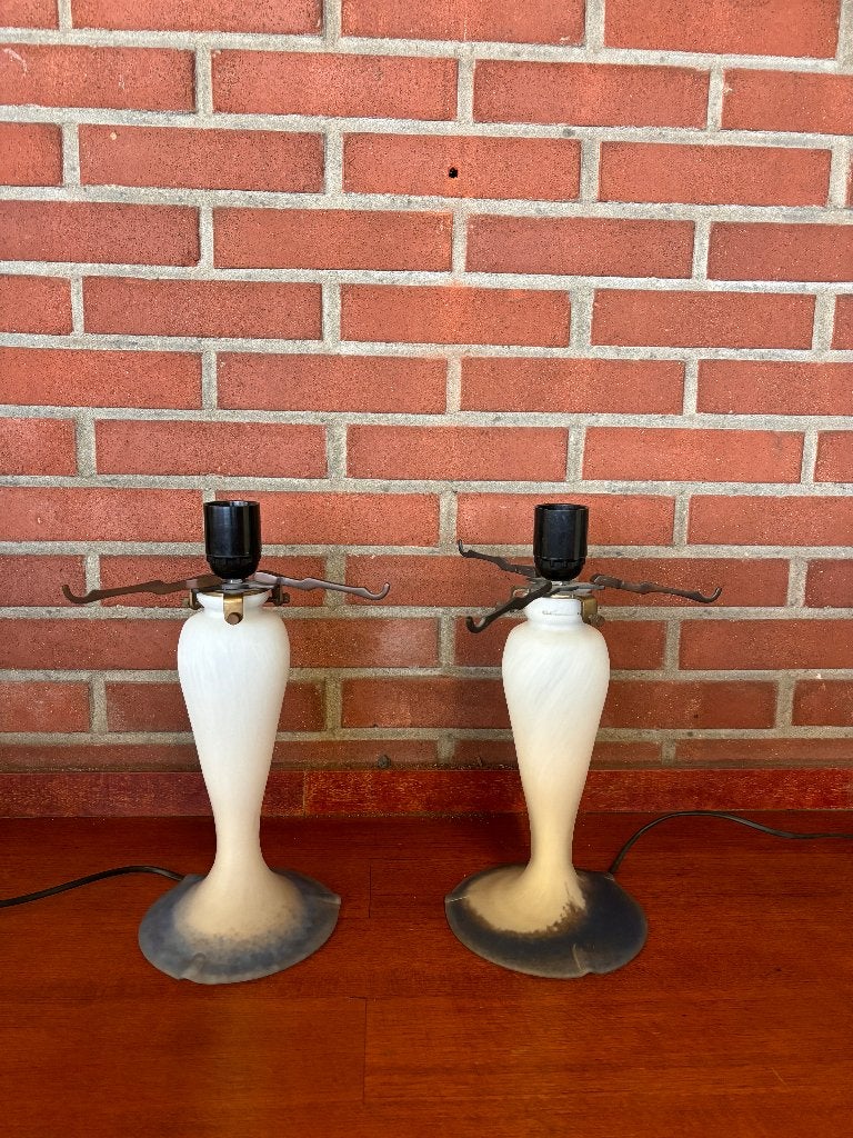 Vintage art deco tafellampvoeten glas paar  CS26535, Ophalen, Gebruikt, E27 (groot), Vintage