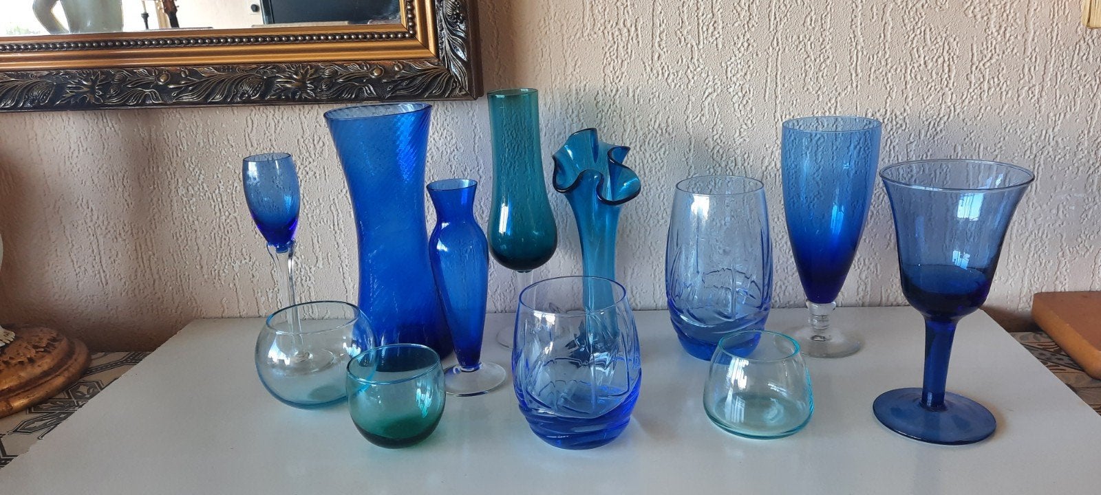 Groot lot vintage blauw glas,Murano, Leerdam, Scandinavisch, Ophalen of Verzenden