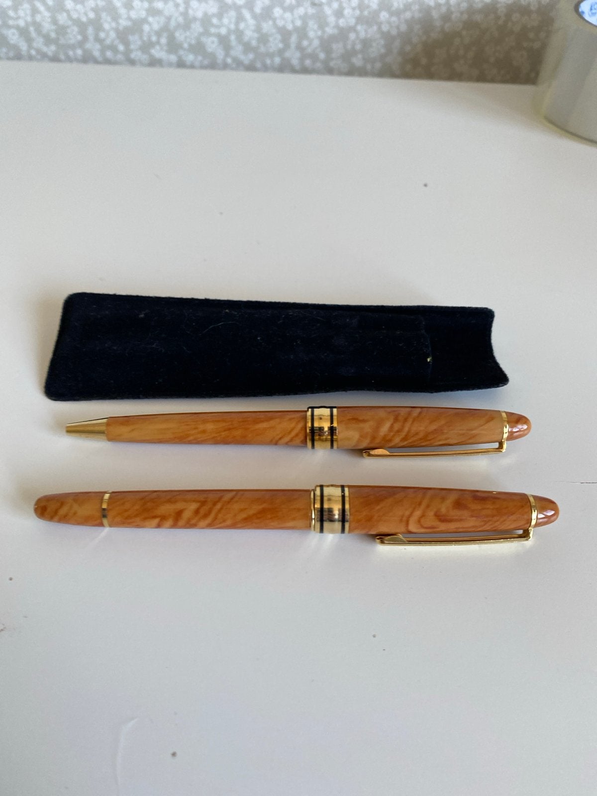 Luxe Pennenset houtlook - Balpen & Vulpen met Etui, Verzamelen, Pennenverzamelingen, Overige merken, Pennenset, Met doosje, Ophalen of Verzenden