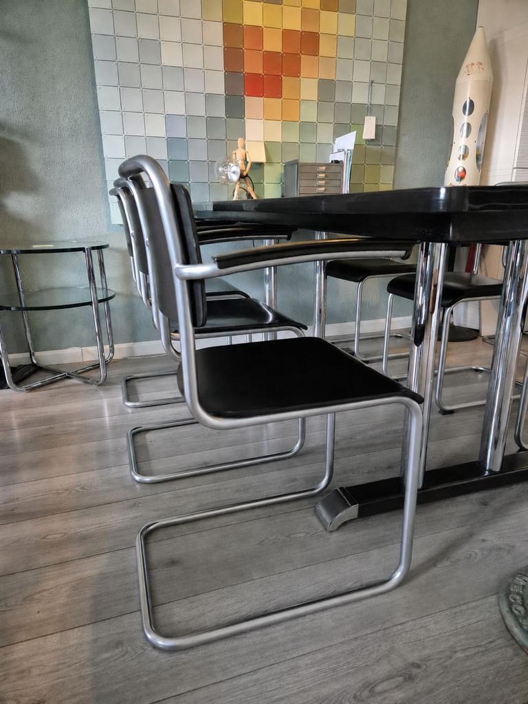 Set van 4 Gispen stoelen 201 mat chroom, Huis en Inrichting, Stoelen, Ophalen, Gebruikt, Bruin, Vijf, Zes of meer stoelen