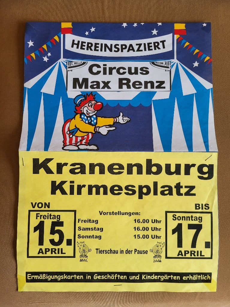 Circus Max Renz affiche Kranenburg Kirmesplatz April 2005, Verzamelen, Ophalen of Verzenden, Gebruikt