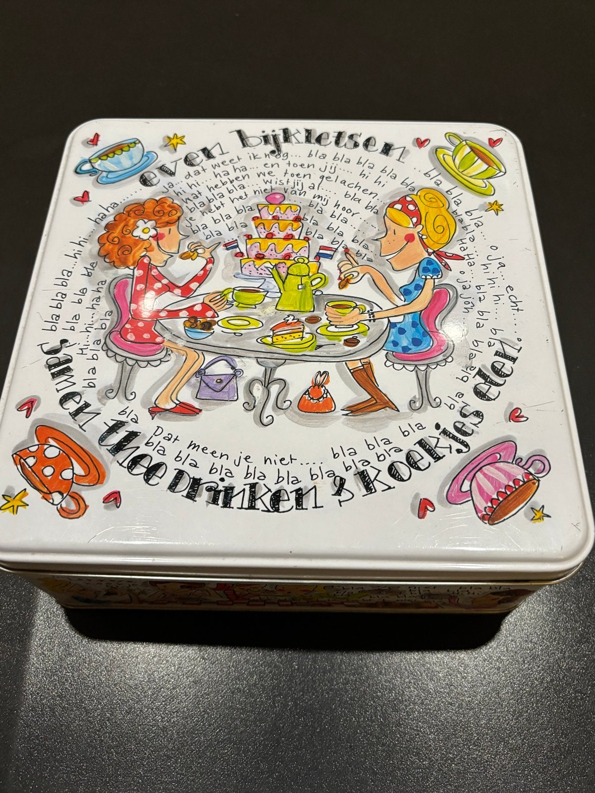 Blond Amsterdam Koektrommel "Even Bijkletsen", Ophalen of Verzenden, Zo goed als nieuw, Meerkleurig, Metaal