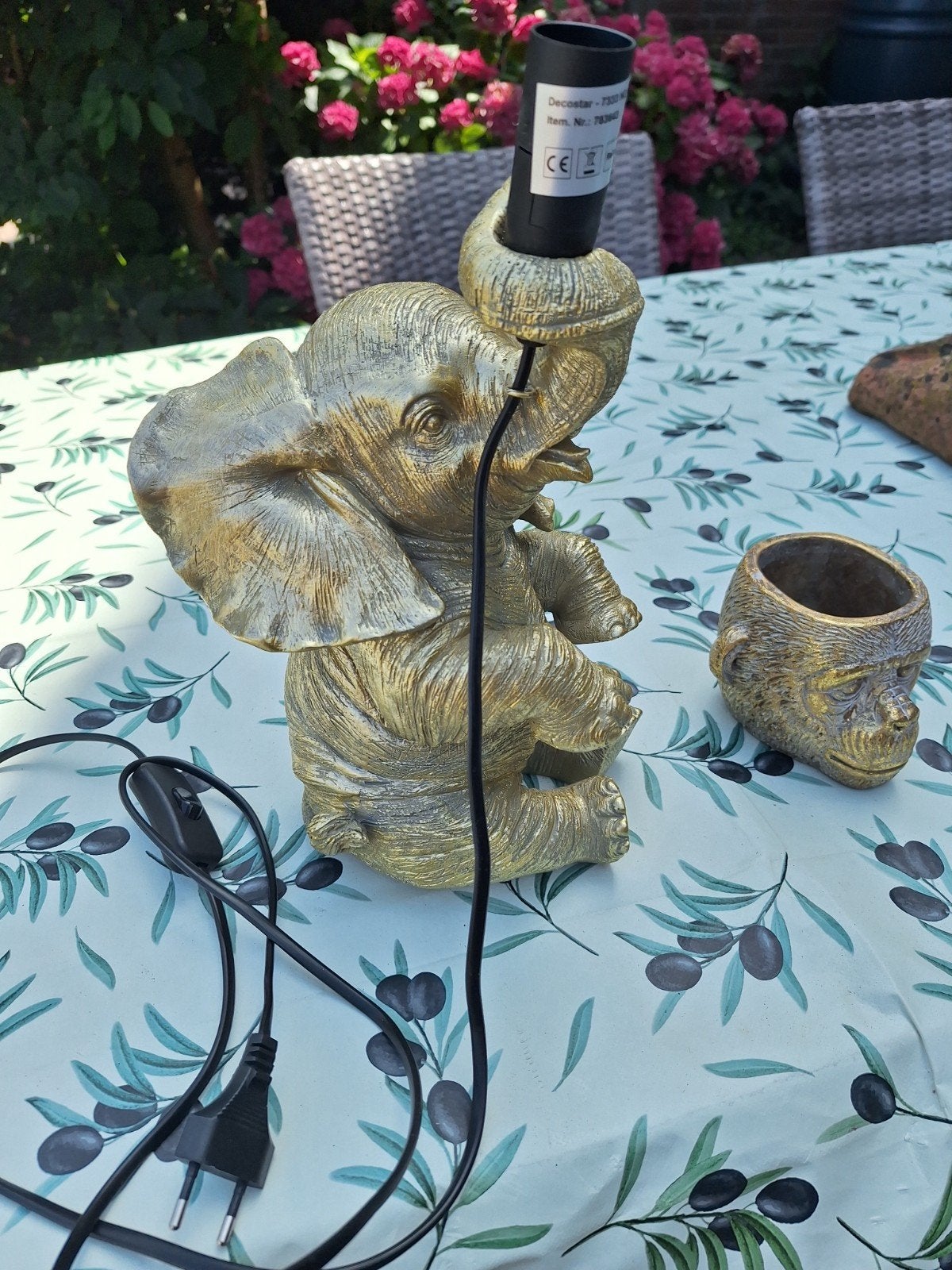 Gouden Olifant Tafellamp met E14 Fitting, Gebruikt, E14 (klein), Goud, Ophalen